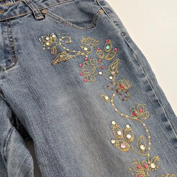 Vintage Y2K Angels Low Rise Jeans Embellished Beaded Flares Sequin JRS Size 11