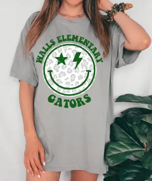 Walls Elementary Gators Distressed Smiley Unisex Tee / Toddler, Youth, and Adult Sizes / Mississippi School Shirt