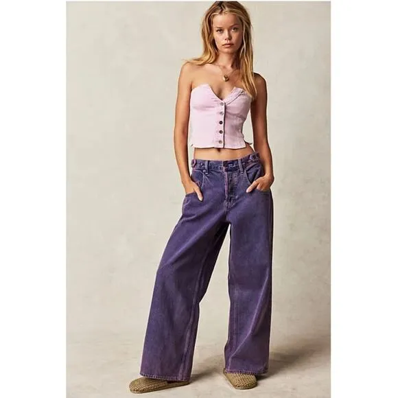 We the free electric feels dropped wide leg light purple jeans size 25