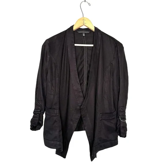 WHBM | Black Drape-Front Roll-Sleeve Jacket Size Small
