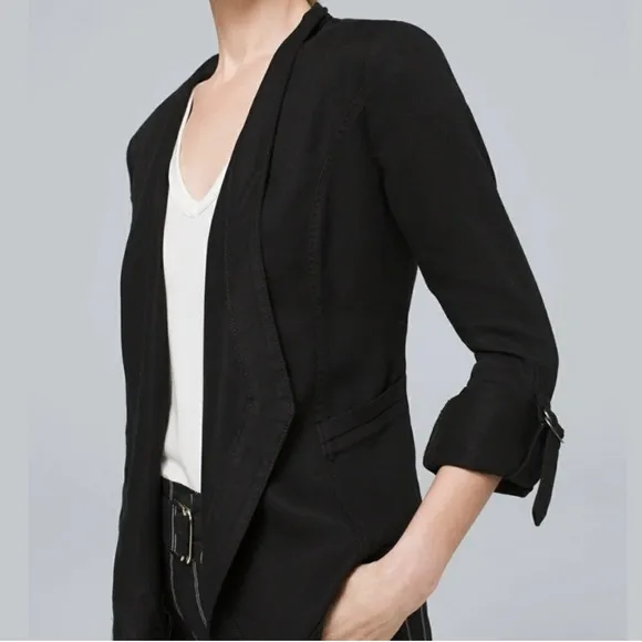WHBM | Black Drape-Front Roll-Sleeve Jacket Size Small