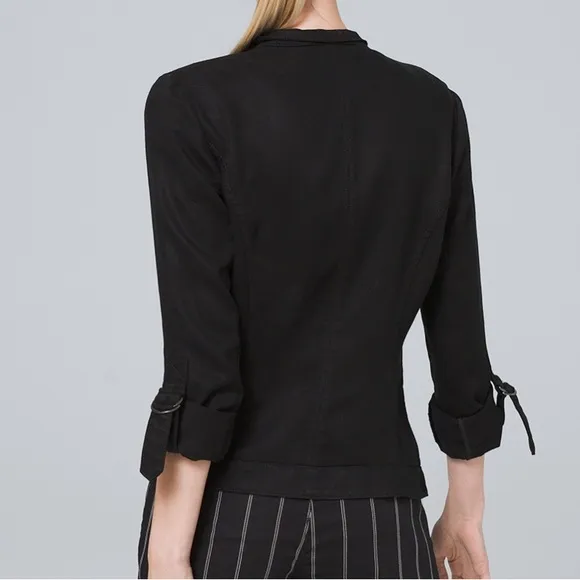 WHBM | Black Drape-Front Roll-Sleeve Jacket Size Small