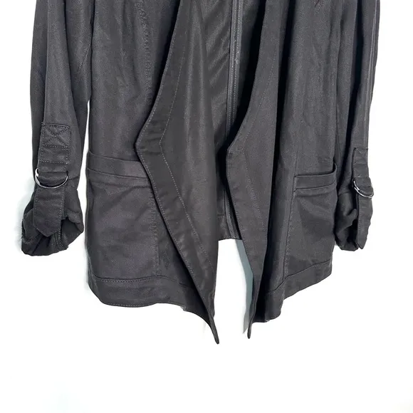 WHBM | Black Drape-Front Roll-Sleeve Jacket Size Small