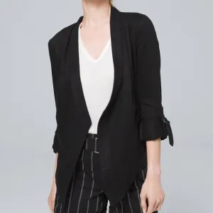 WHBM | Black Drape-Front Roll-Sleeve Jacket Size Small