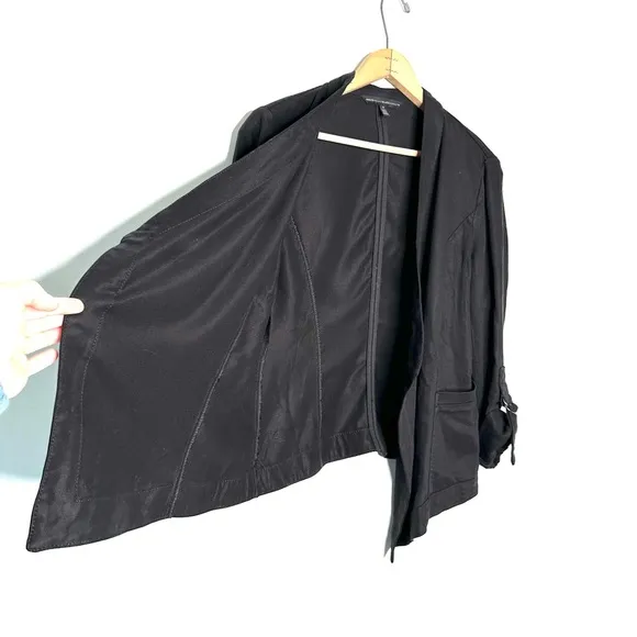 WHBM | Black Drape-Front Roll-Sleeve Jacket Size Small