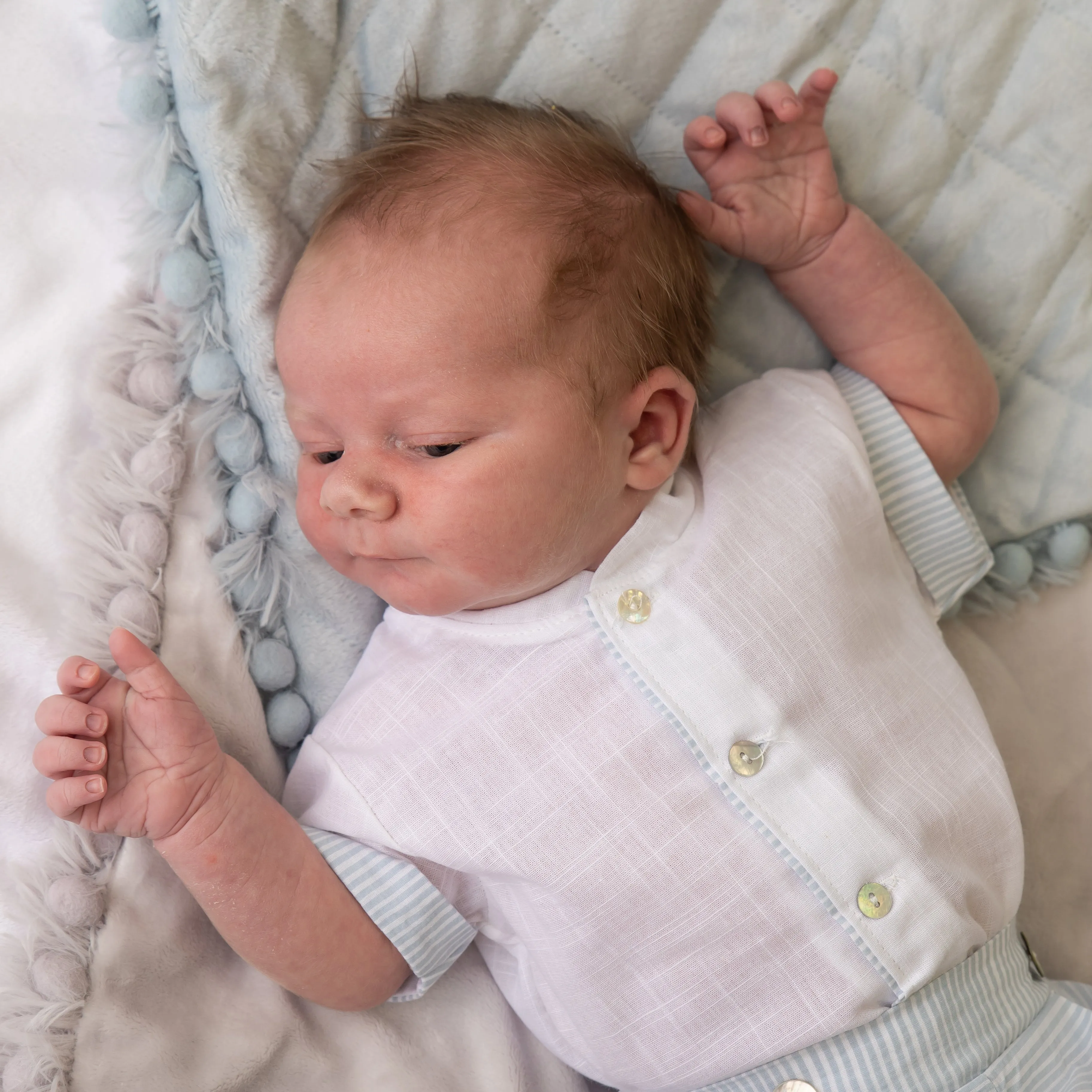 White & Blue Stripe Shirt & Shorts Set