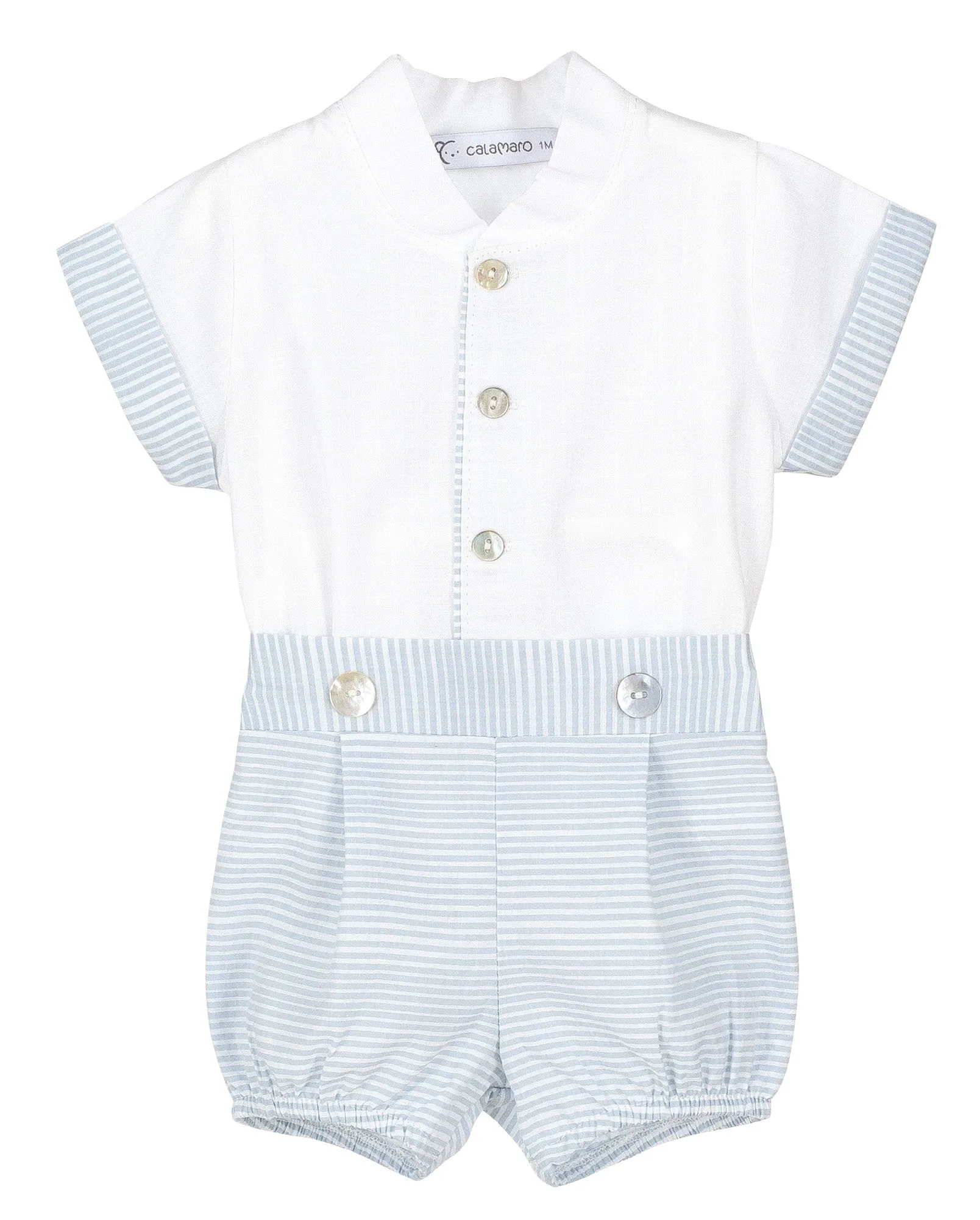 White & Blue Stripe Shirt & Shorts Set