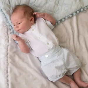 White & Blue Stripe Shirt & Shorts Set