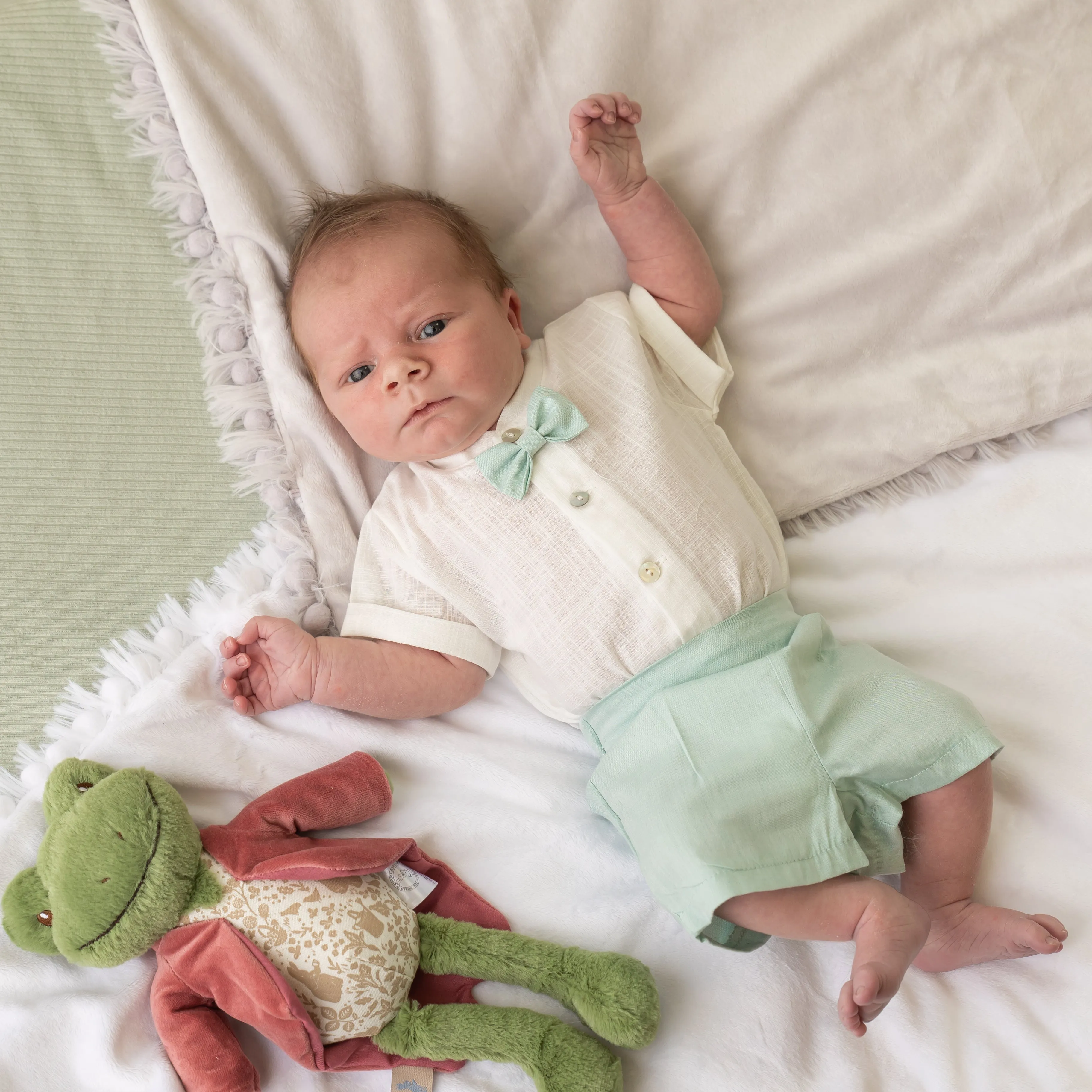 White Smart Shirt & Mint Shorts Set