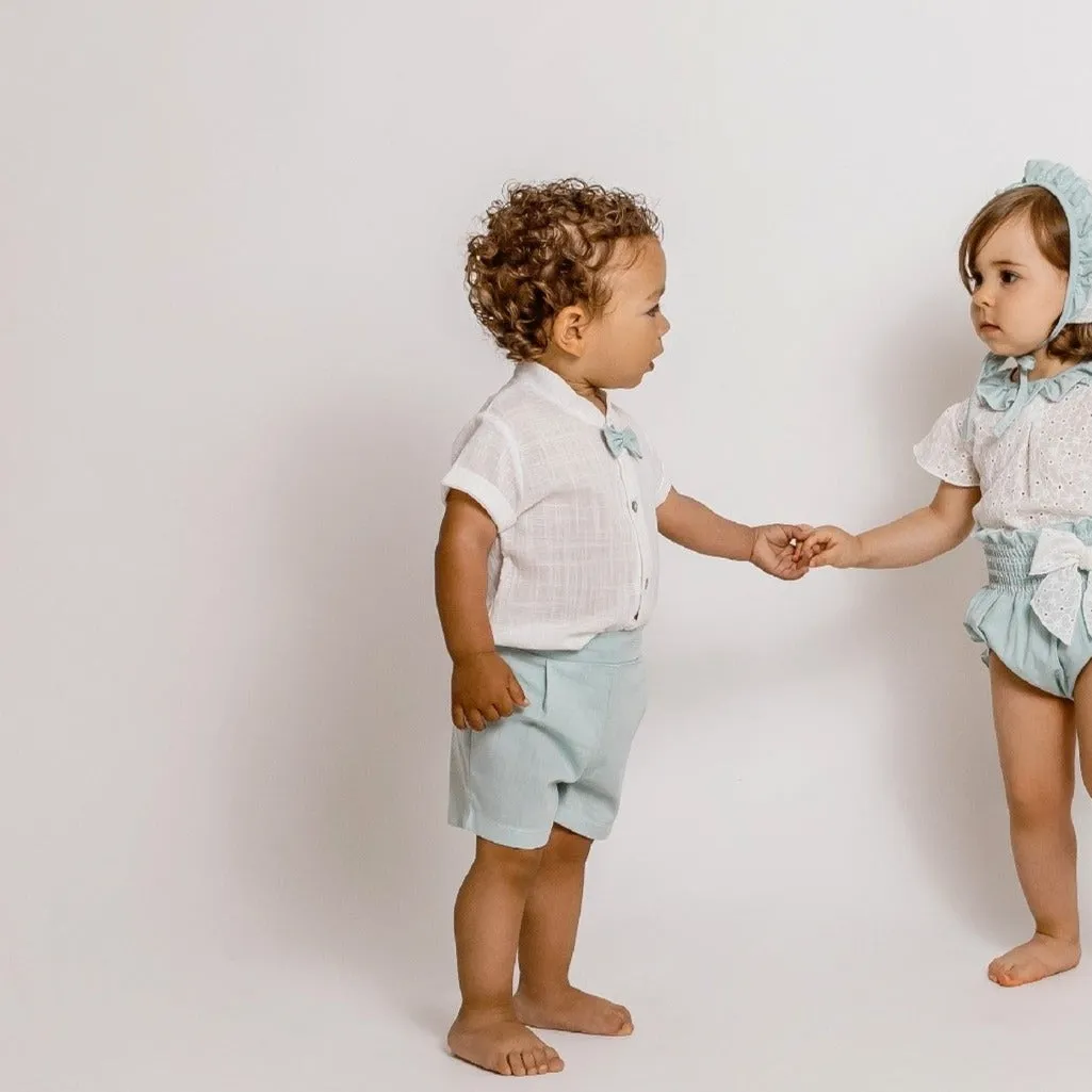 White Smart Shirt & Mint Shorts Set