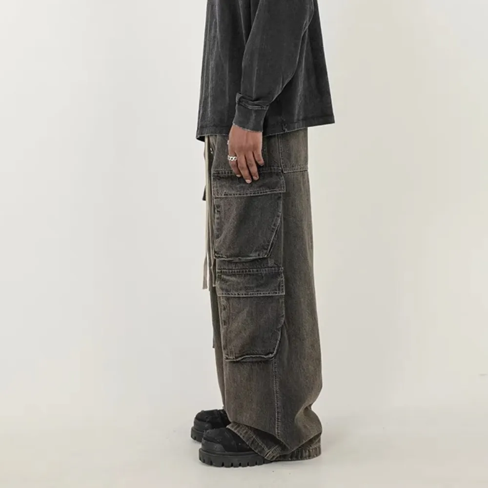 Wide Leg Multi-Pocket Straight Leg Loose Jeans