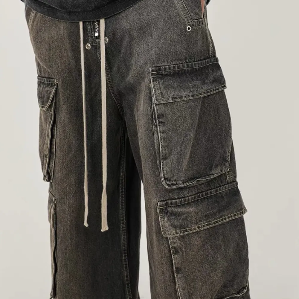 Wide Leg Multi-Pocket Straight Leg Loose Jeans
