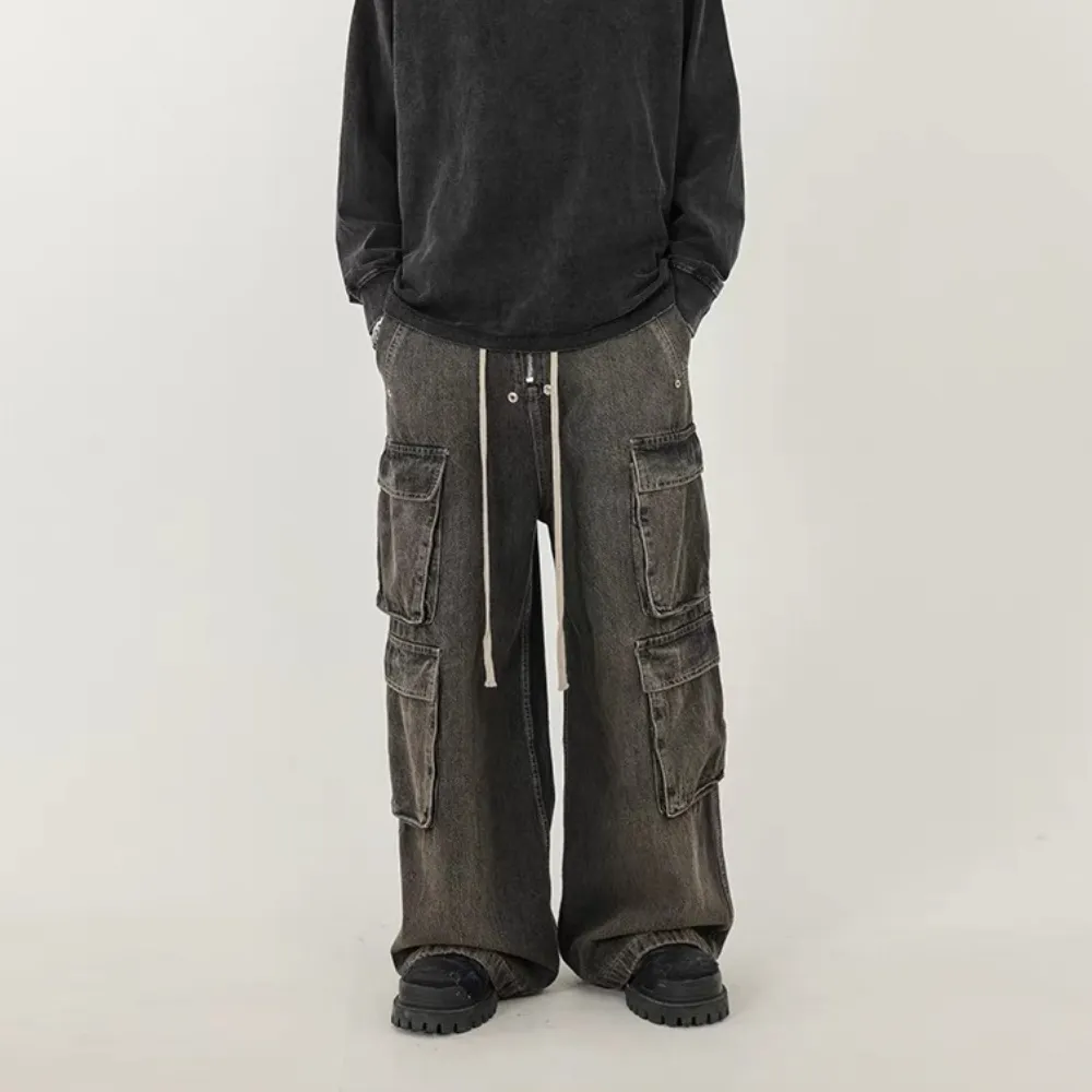 Wide Leg Multi-Pocket Straight Leg Loose Jeans