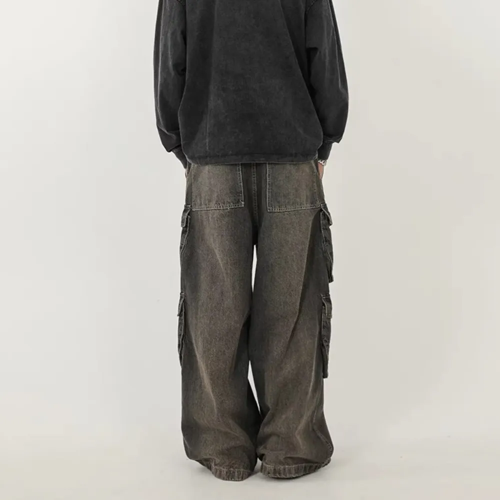 Wide Leg Multi-Pocket Straight Leg Loose Jeans