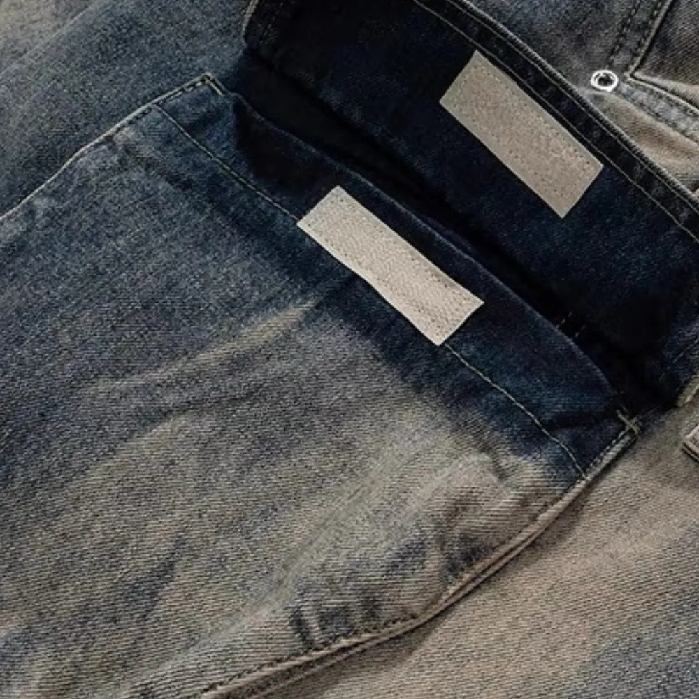 Wide Leg Multi-Pocket Straight Leg Loose Jeans