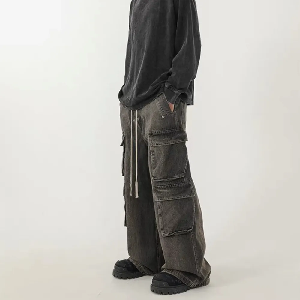 Wide Leg Multi-Pocket Straight Leg Loose Jeans