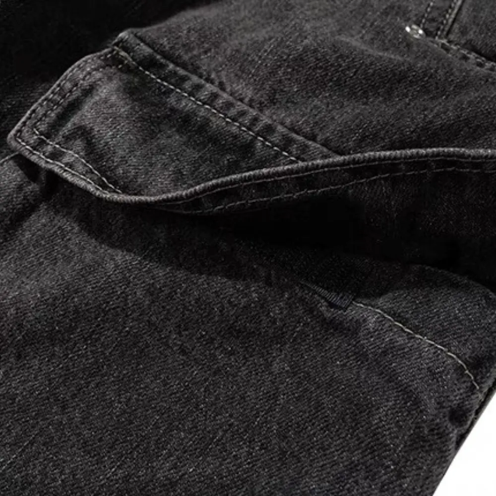 Wide Leg Multi-Pocket Straight Leg Loose Jeans