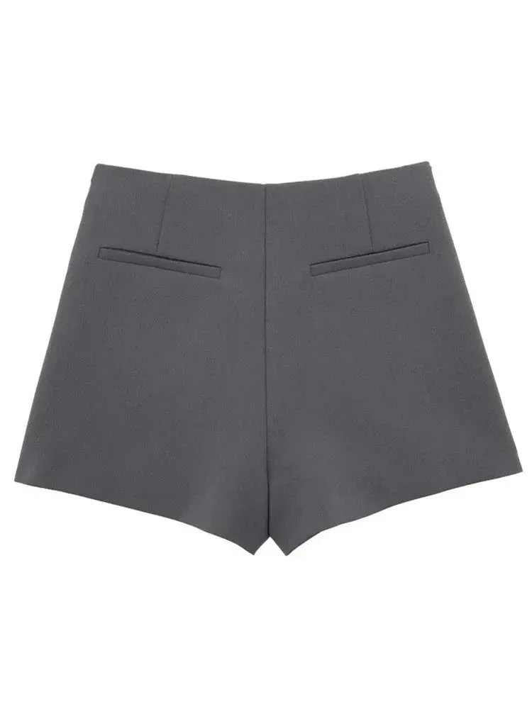Women Fashion Belt Design Asymmetrical Mini Skirt Shorts Lady Side Zipper Hot Shorts Chic Pantalone