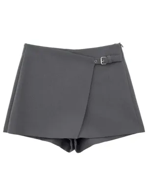 Women Fashion Belt Design Asymmetrical Mini Skirt Shorts Lady Side Zipper Hot Shorts Chic Pantalone