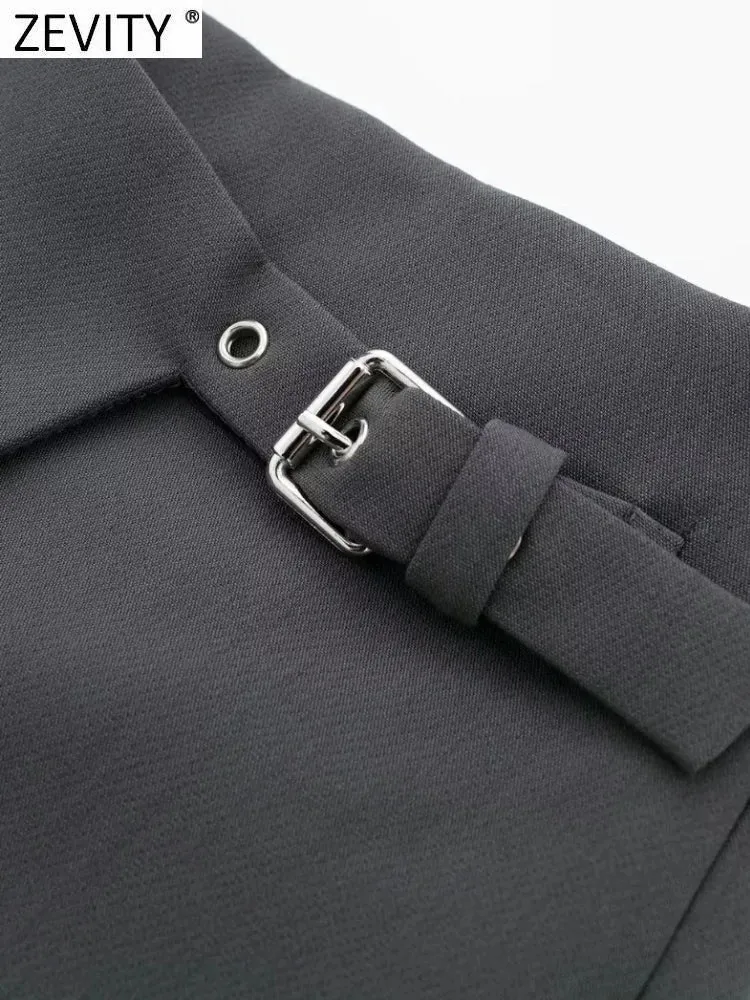 Women Fashion Belt Design Asymmetrical Mini Skirt Shorts Lady Side Zipper Hot Shorts Chic Pantalone