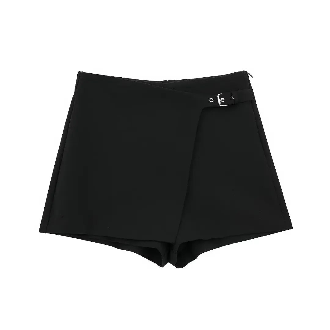Women Fashion Belt Design Asymmetrical Mini Skirt Shorts Lady Side Zipper Hot Shorts Chic Pantalone