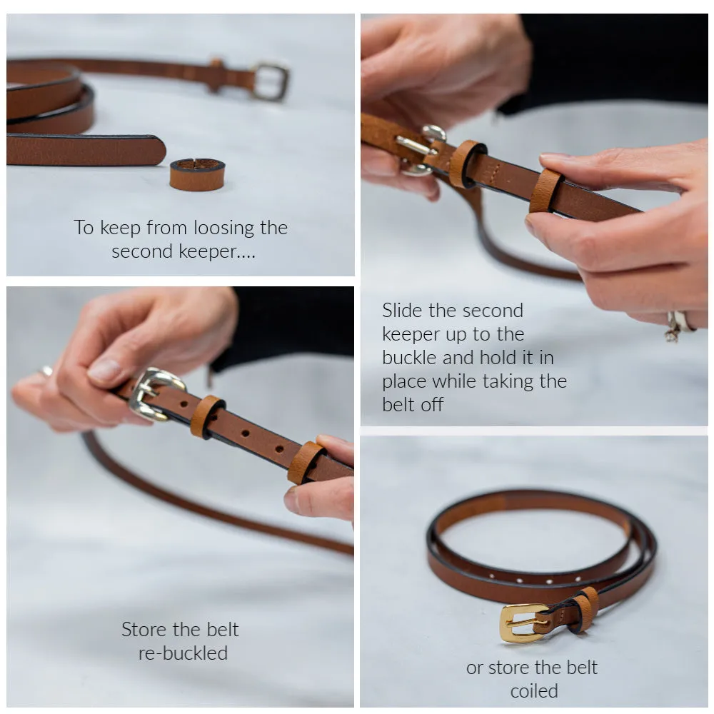 Womens 1/2" Leather Skinny Belt, Oval Buckle [Quick Ship]