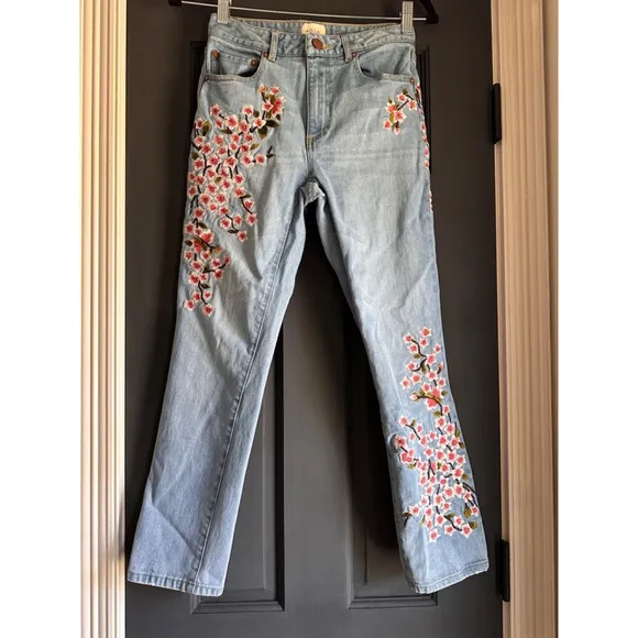 Women's A.O.LA Jeans Size 24 Blue Floral Embroidered Denim Pants