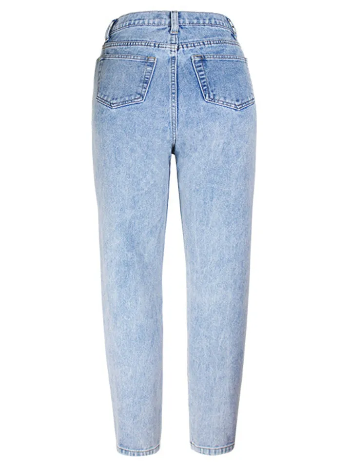 Women's Campus Style Loose Ripped Blue Denim Jeans