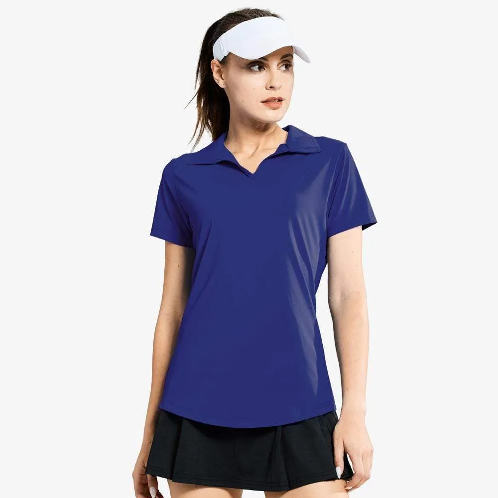 Women's Golf Polo Shirts Collared V Neck Short Sleeve Tennis Shirt