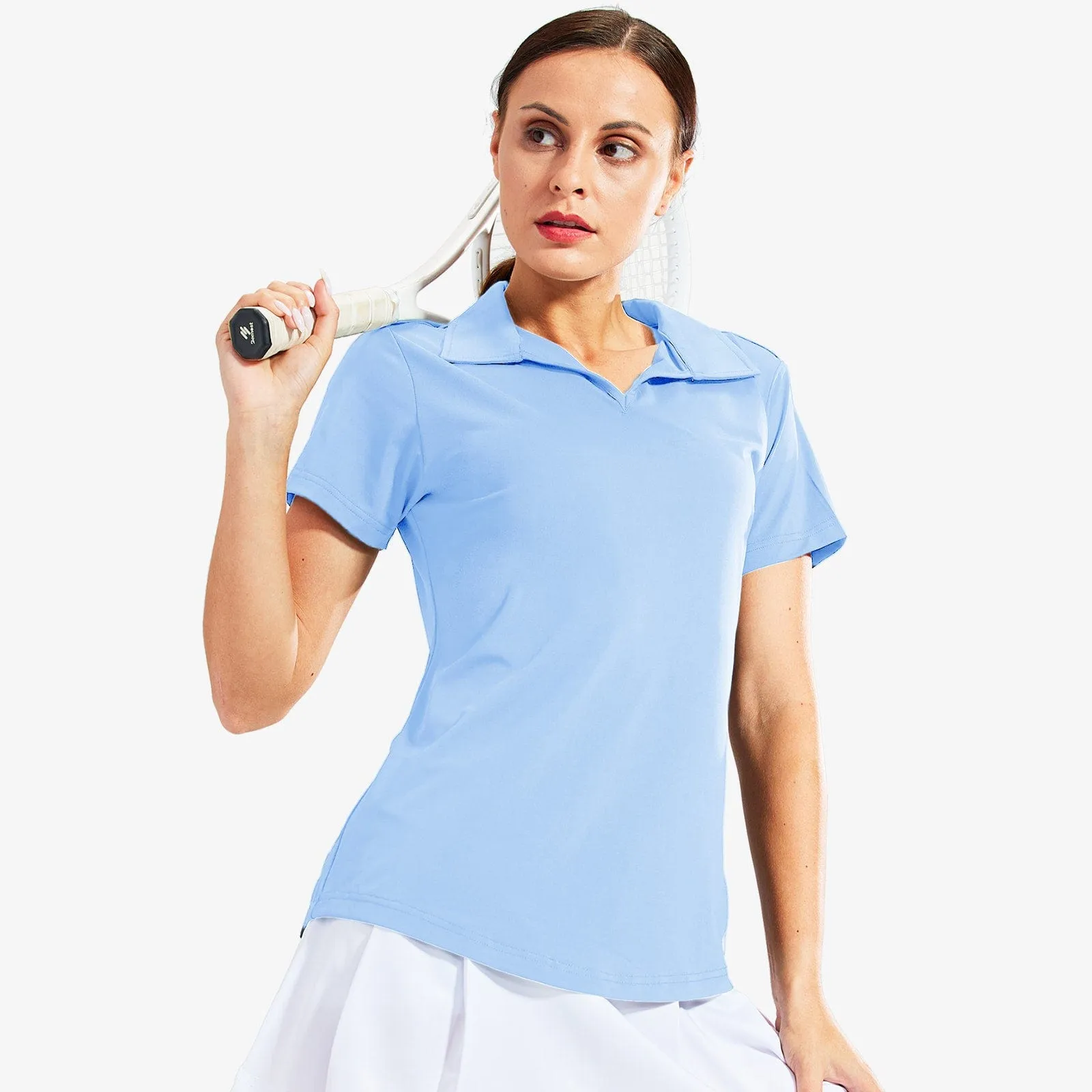 Women's Golf Polo Shirts Collared V Neck Short Sleeve Tennis Shirt