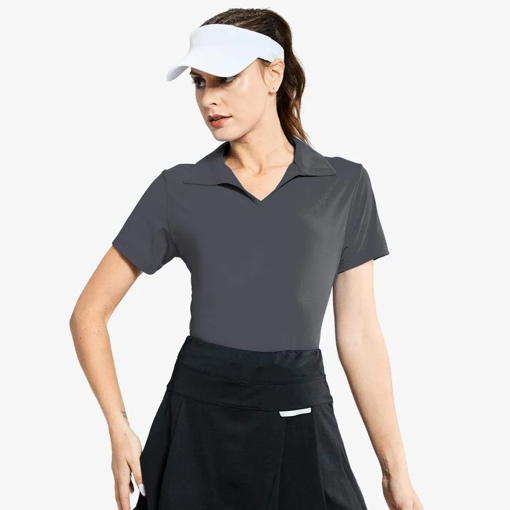 Women's Golf Polo Shirts Collared V Neck Short Sleeve Tennis Shirt
