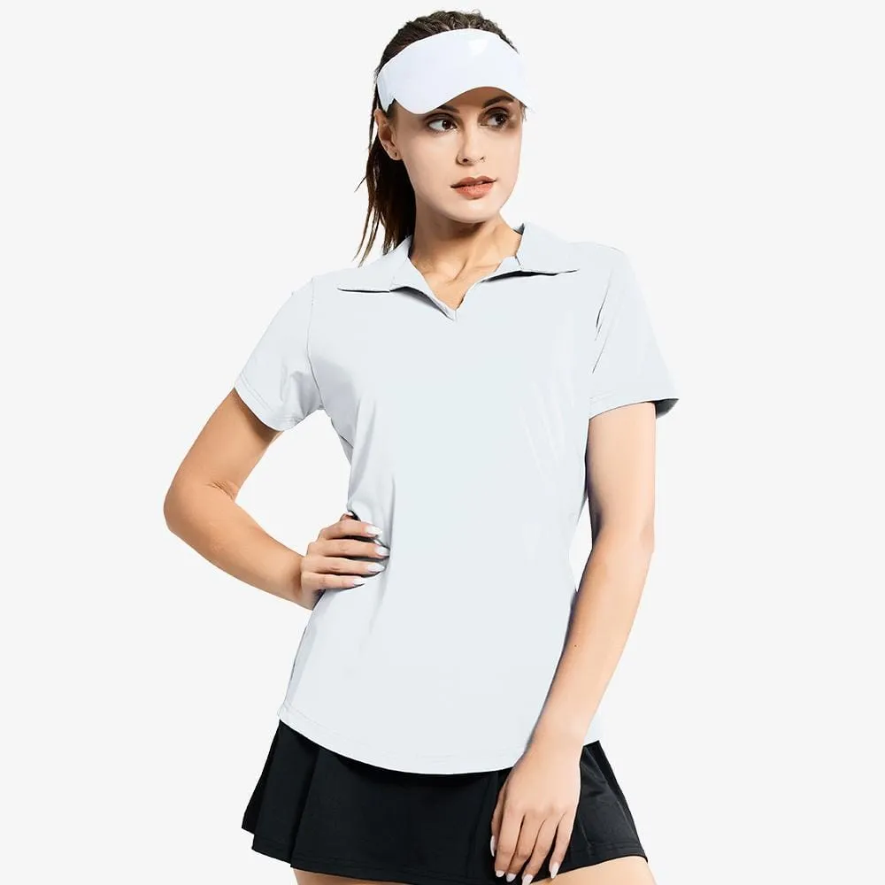 Women's Golf Polo Shirts Collared V Neck Short Sleeve Tennis Shirt