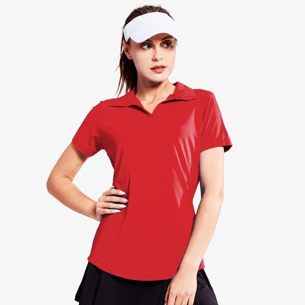 Women's Golf Polo Shirts Collared V Neck Short Sleeve Tennis Shirt