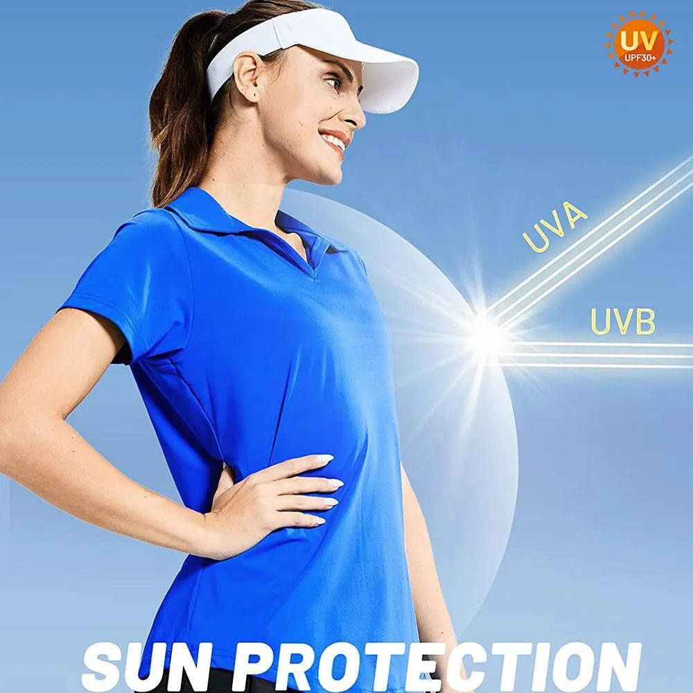 Women's Golf Polo Shirts Collared V Neck Short Sleeve Tennis Shirt