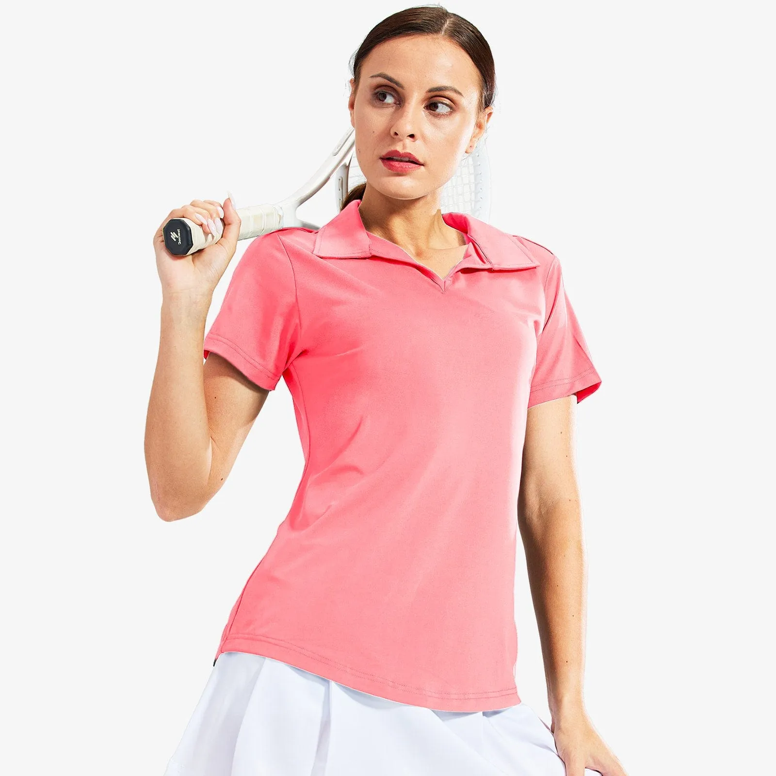 Women's Golf Polo Shirts Collared V Neck Short Sleeve Tennis Shirt