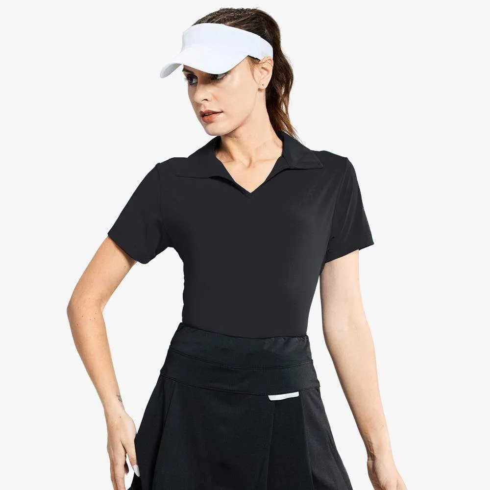 Women's Golf Polo Shirts Collared V Neck Short Sleeve Tennis Shirt