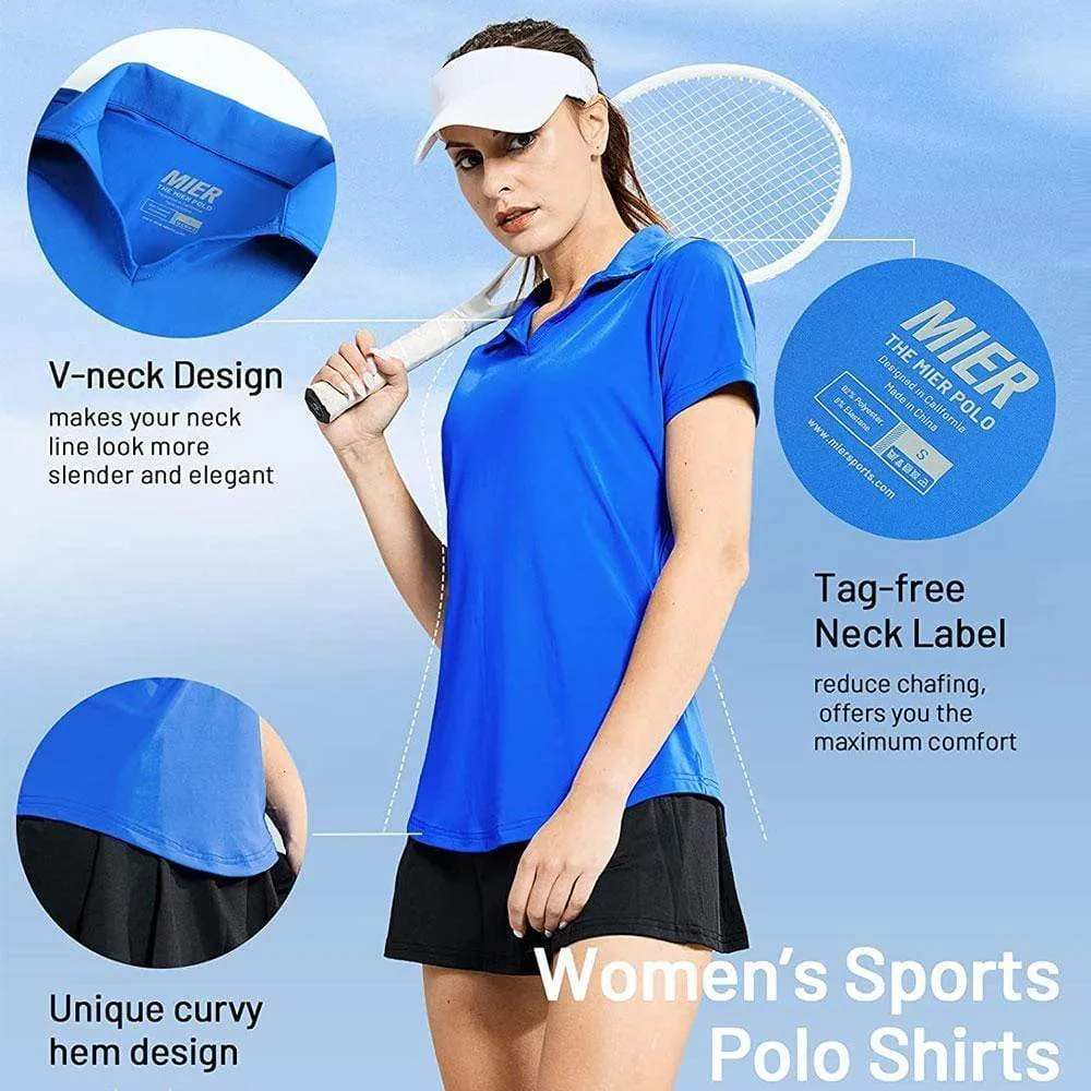 Women's Golf Polo Shirts Collared V Neck Short Sleeve Tennis Shirt