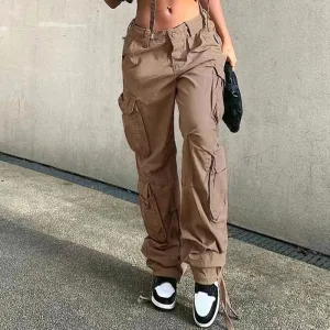 Women's Loose Fitting High Waist Jeans with Cargo Pockets