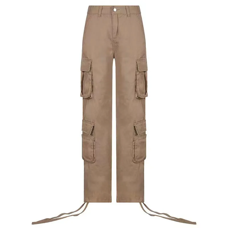 Women's Loose Fitting High Waist Jeans with Cargo Pockets
