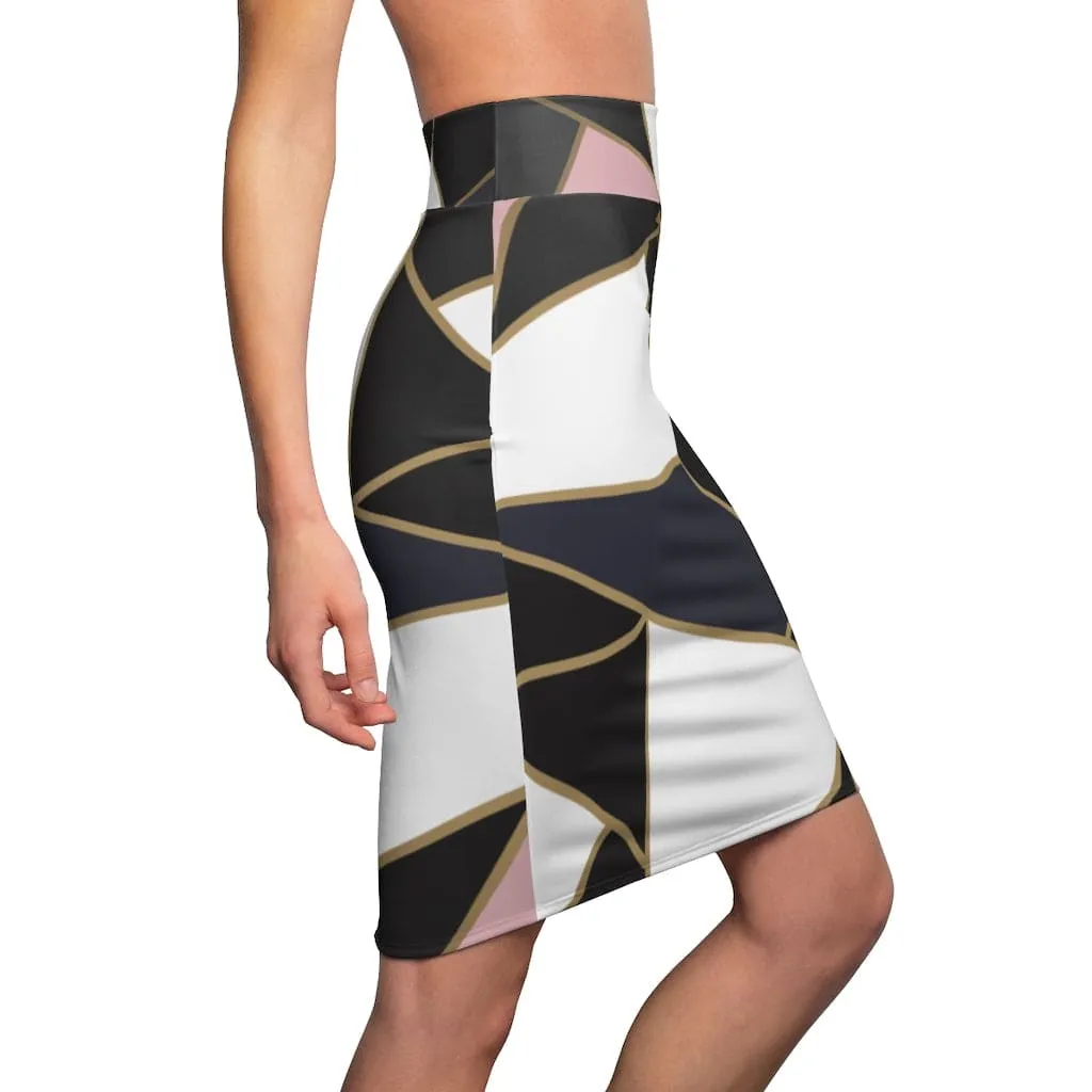 Women's Pencil Skirt - High Waist - Trio Black/white Pink