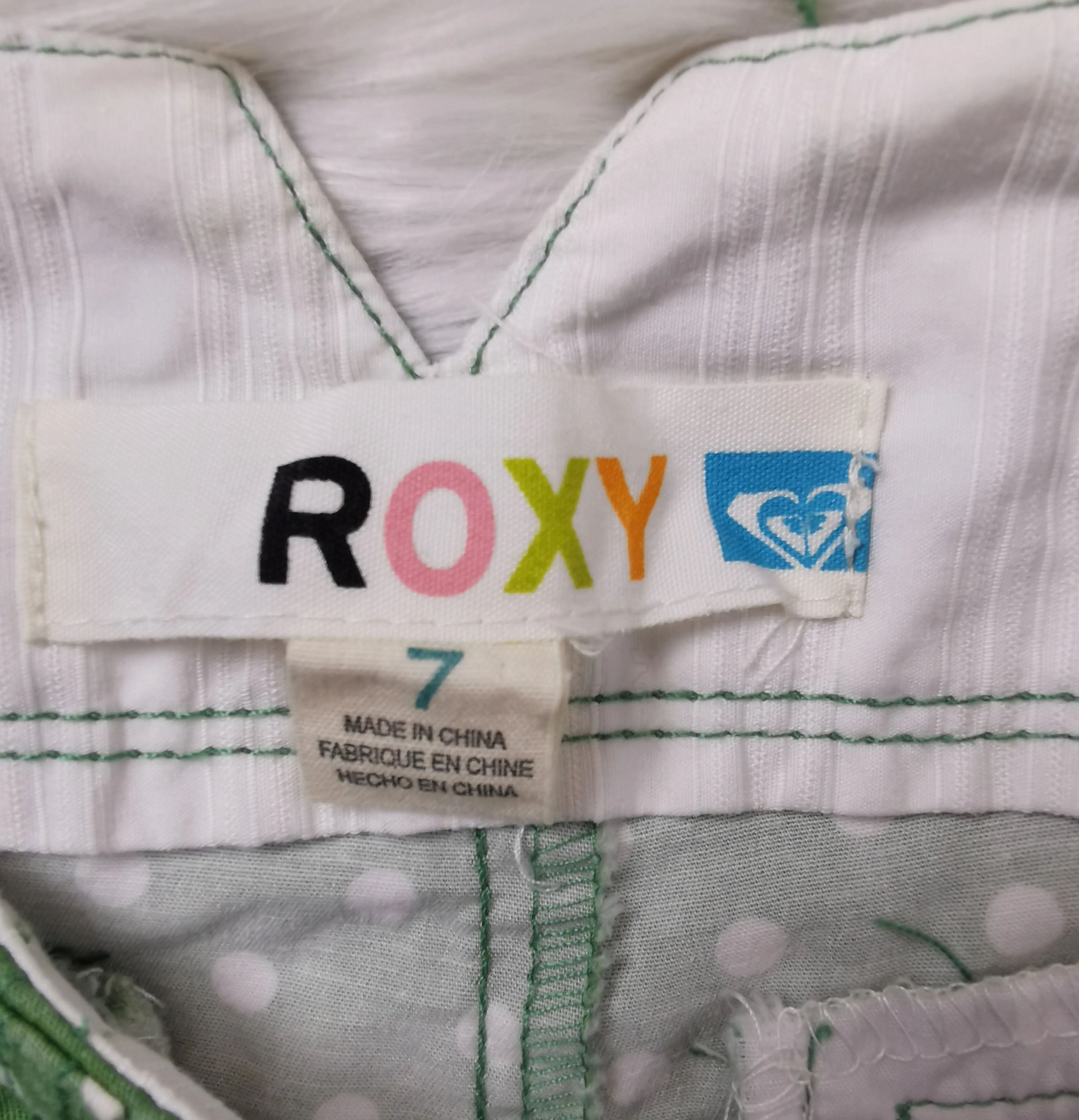 WOMENS SIZE 7 or TEEN GIRL - ROXY, Green & White Cotton Shorts EUC B17