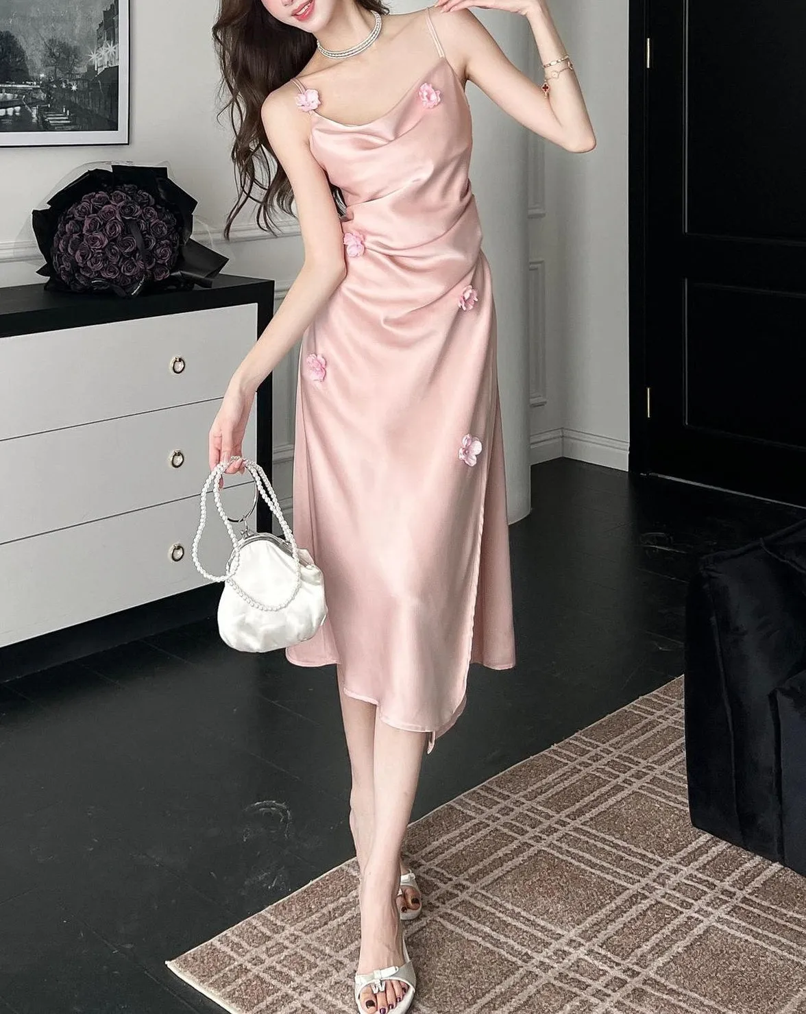 Women's Solid Satin Strappy Dress for a Chic Summer Look