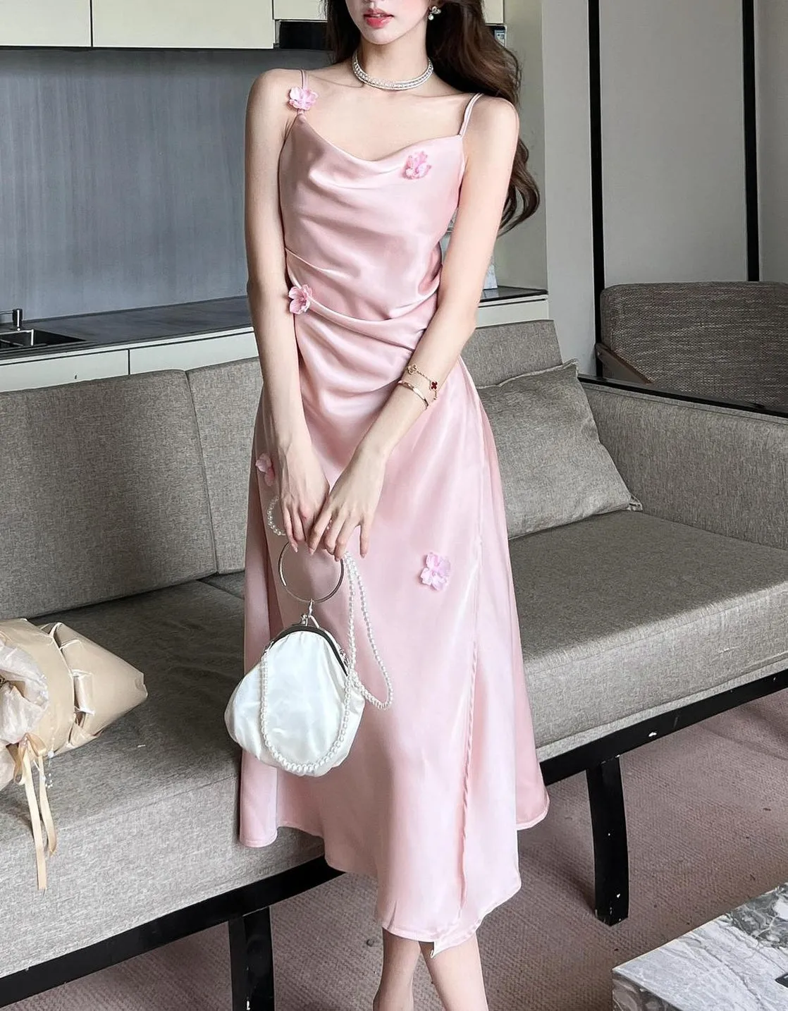 Women's Solid Satin Strappy Dress for a Chic Summer Look