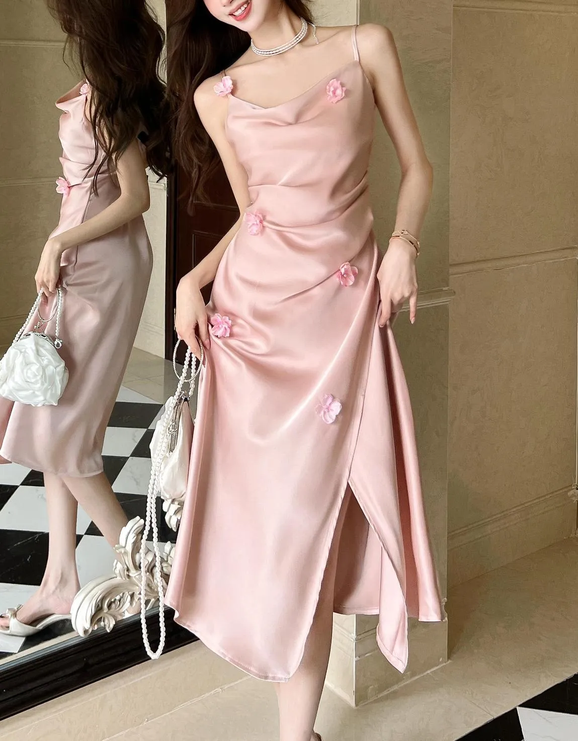 Women's Solid Satin Strappy Dress for a Chic Summer Look