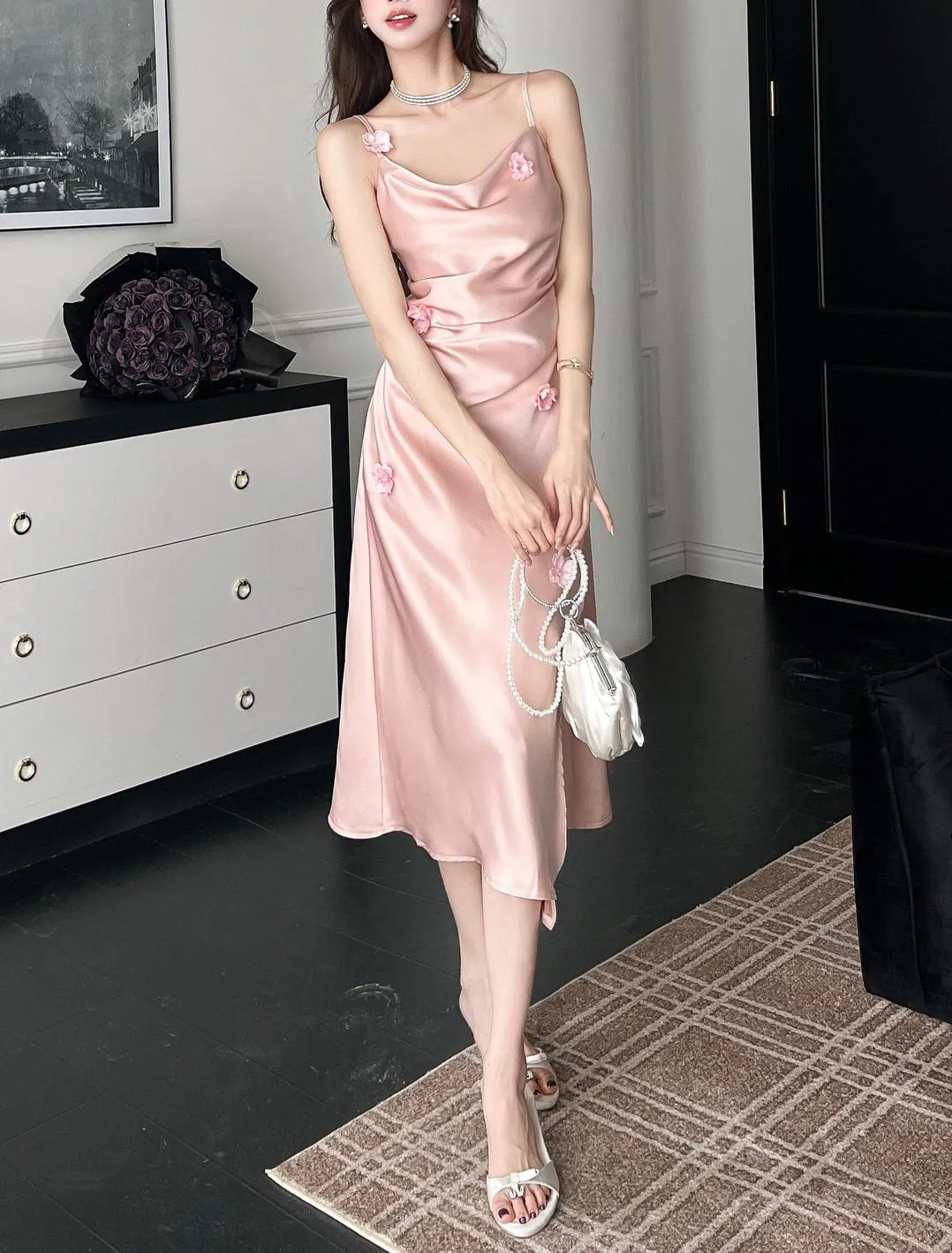 Women's Solid Satin Strappy Dress for a Chic Summer Look
