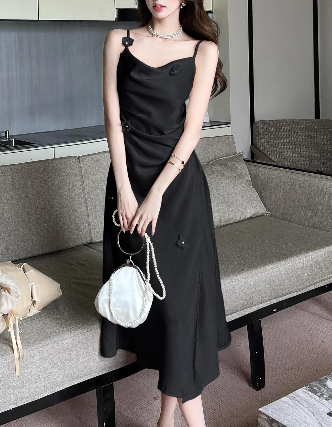 Women's Solid Satin Strappy Dress for a Chic Summer Look