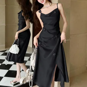 Women's Solid Satin Strappy Dress for a Chic Summer Look