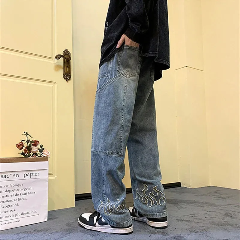 Y2K Flame Embroidered Denim Jeans
