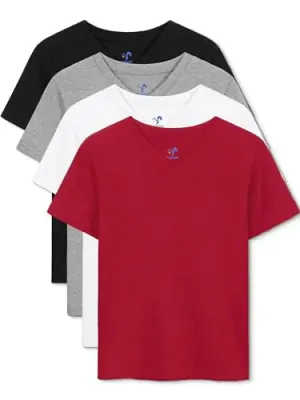 YERIOK 4 Pack Boys Shirts V-Neck Short Sleeve Tees Boys T Shirts Cotton Boys Tops Tshirts Summer Toddler T-Shirts 2-18 Years