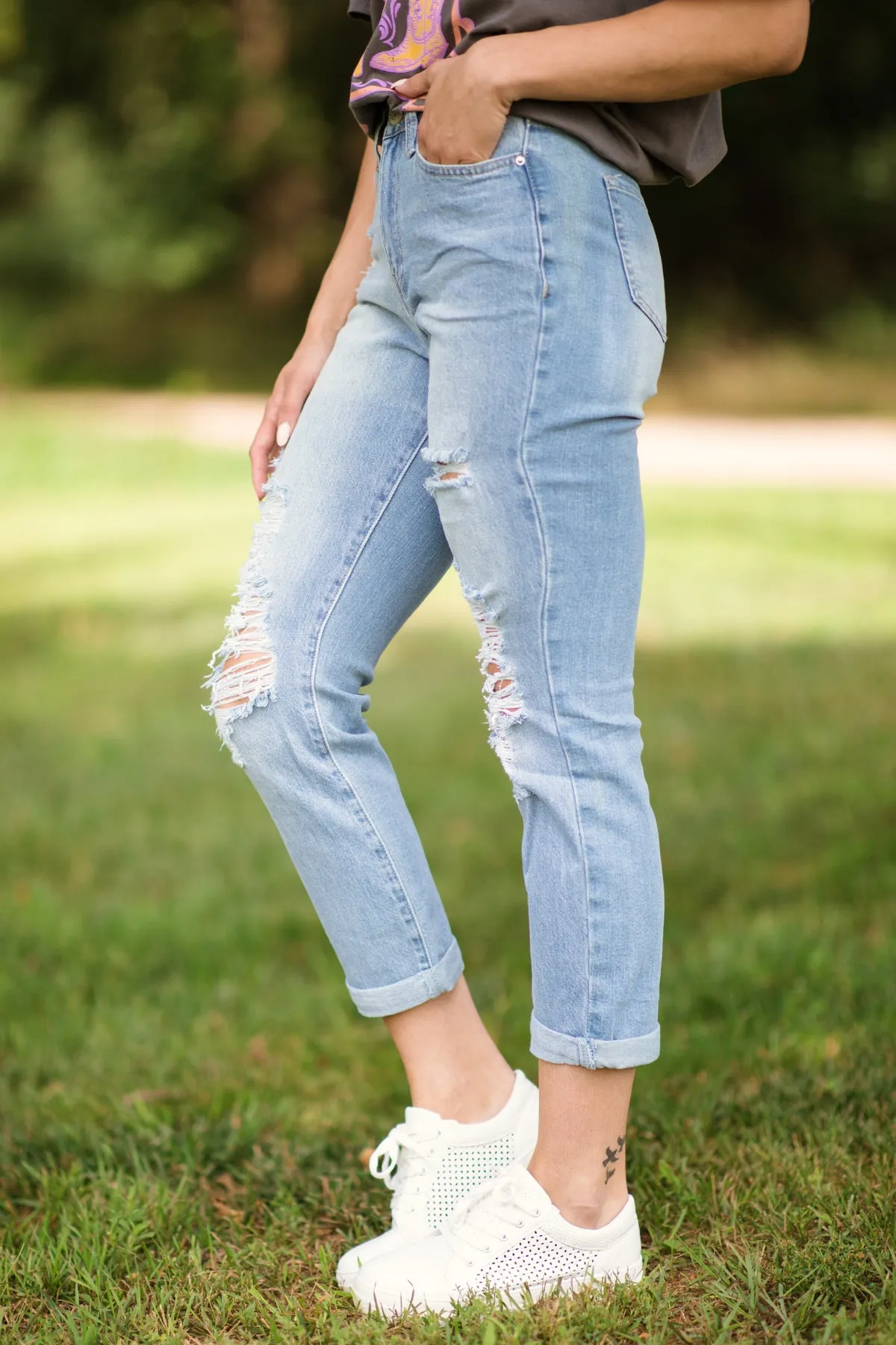 YMI Light Wash Mom Fit Ankle Jeans